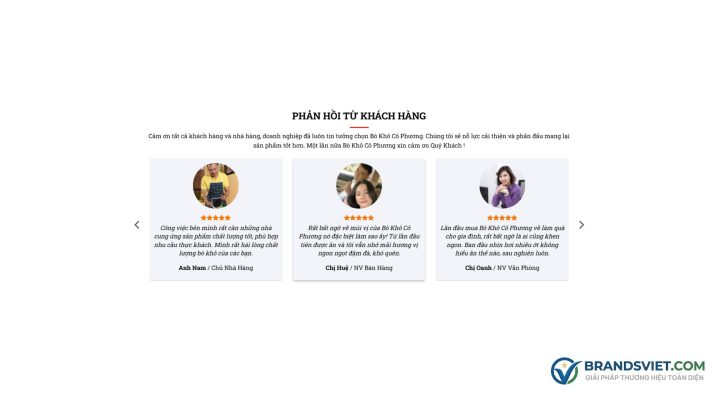 Phần phản hồi khách hàng Theme WordPress bán bò khô