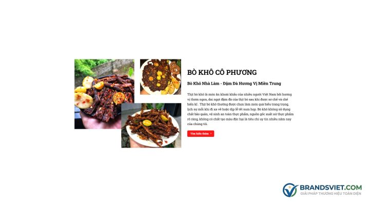 Section giới thiệu thương hiệu Theme WordPress bán bò khô