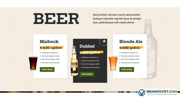 Section bảng giá sản phẩm Theme WordPress bán bia rượu