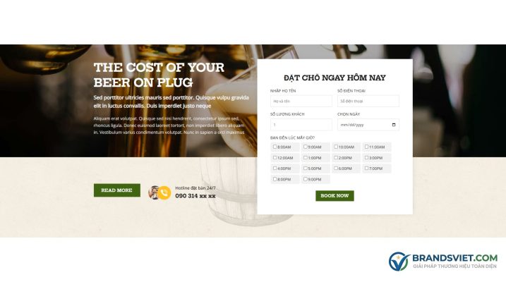 Section đặt bàn chi tiết Theme WordPress bán bia rượu