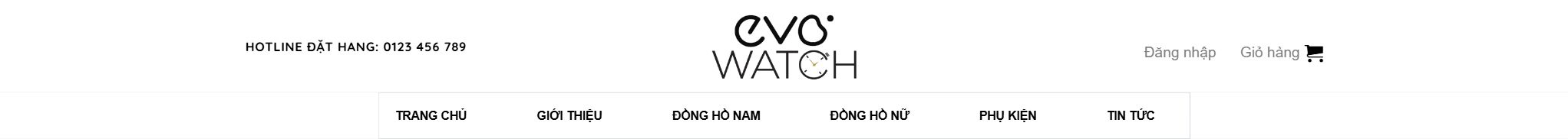 Theme bán đồng hồ - Header và menu của theme bán đồng hồ