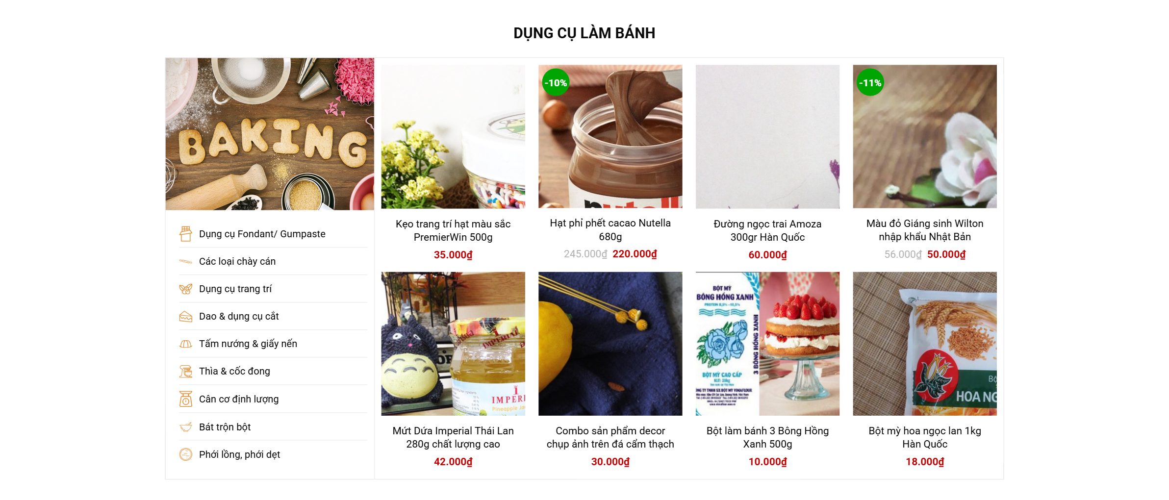 Theme bán nguyên liệu làm bánh - Khối dụng cụ làm bánh trên mẫu theme bán nguyên liệu làm bánh