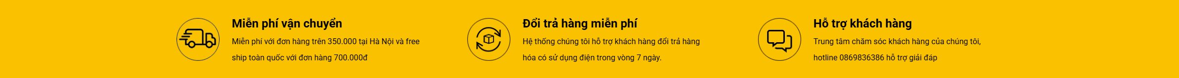 Theme bán nguyên liệu làm bánh - Dải cam kết dịch vụ giao hàng và đổi trả