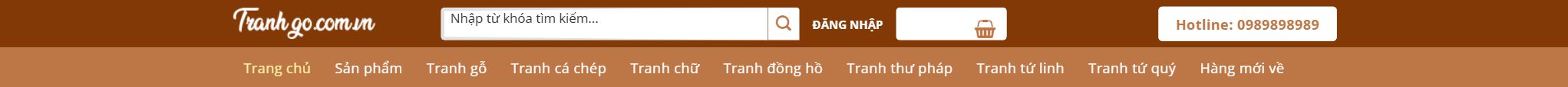 Theme bán tranh gỗ - Header và menu danh mục của theme bán tranh gỗ