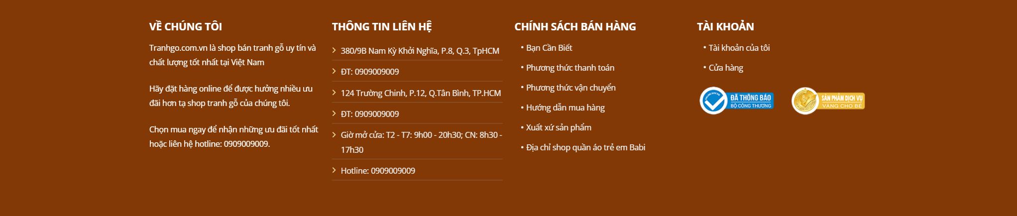 Theme bán tranh gỗ - Chân trang của mẫu theme bán tranh gỗ