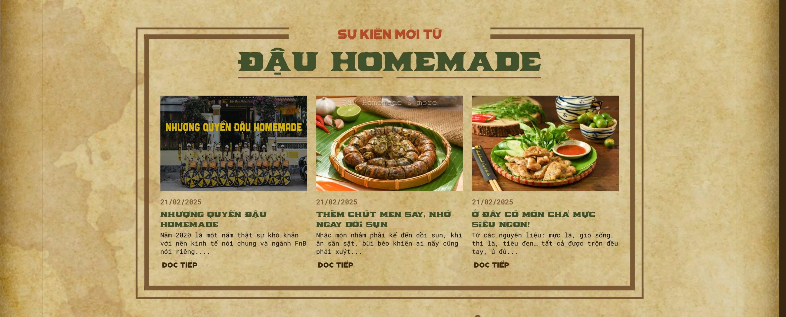 Khối sự kiện trên theme quán bún đậu mắm tôm