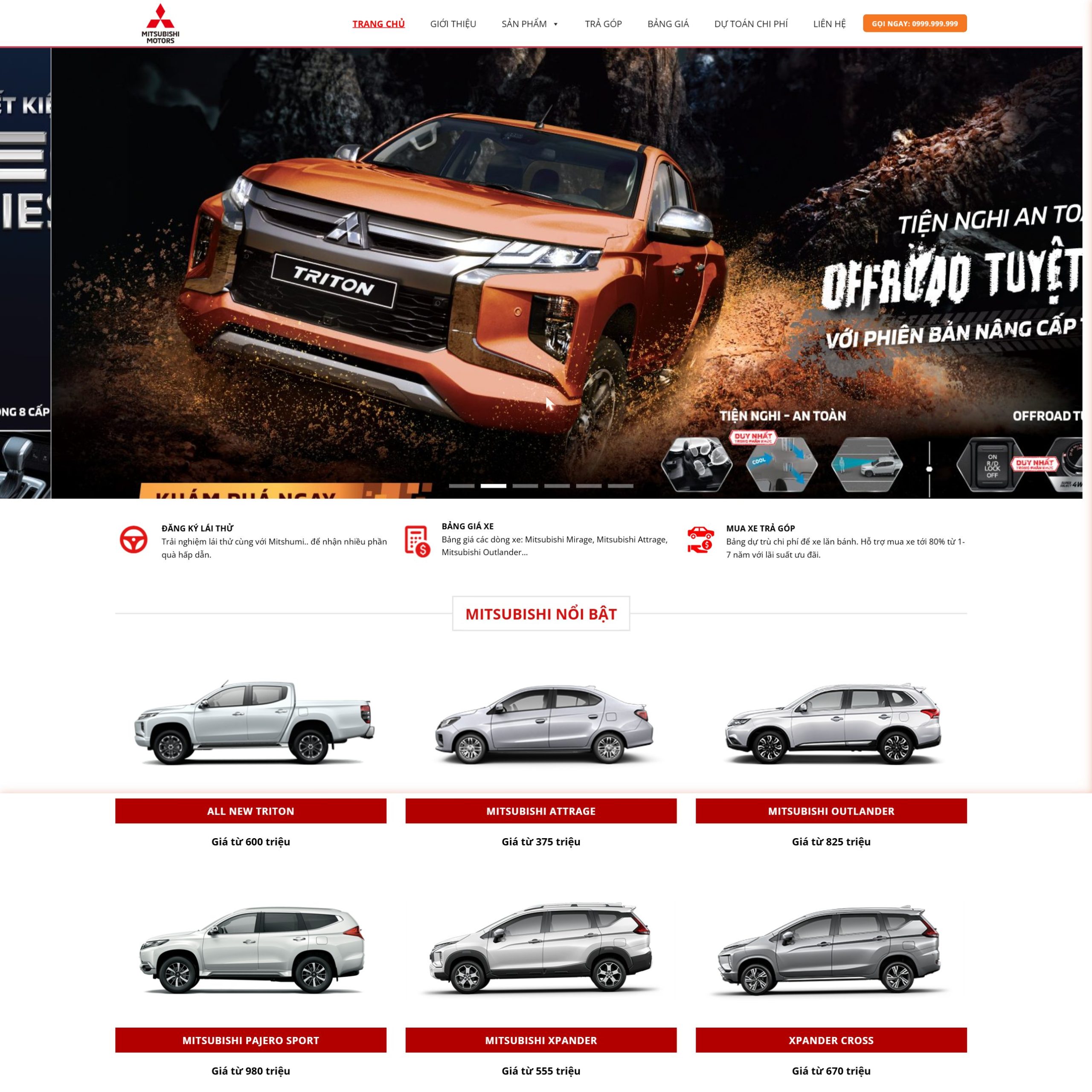 Theme website đại lý ô tô Mitsubishi