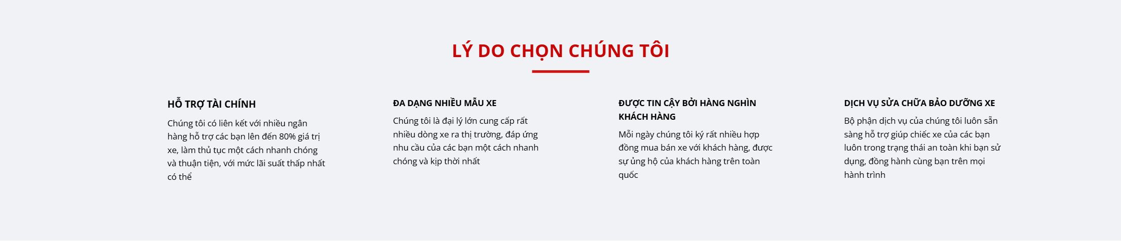 Theme đại lý ô tô - Khối giới thiệu và lý do chọn đại lý