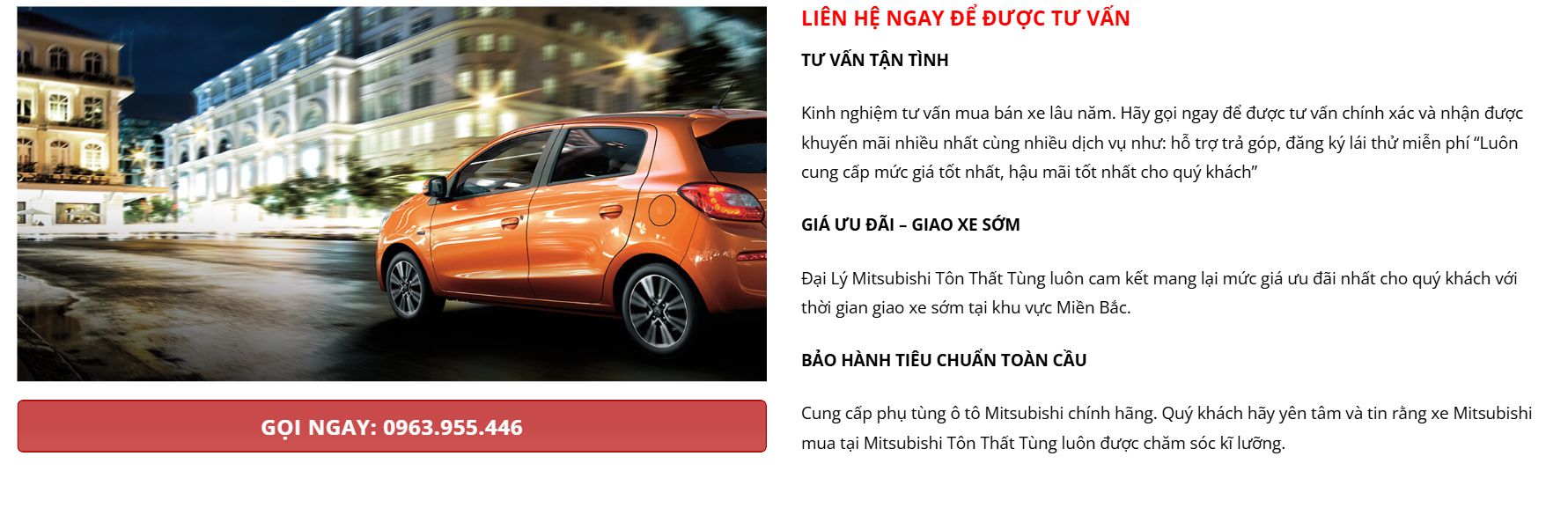 Theme đại lý ô tô - Khối ưu đãi mua xe của mẫu website
