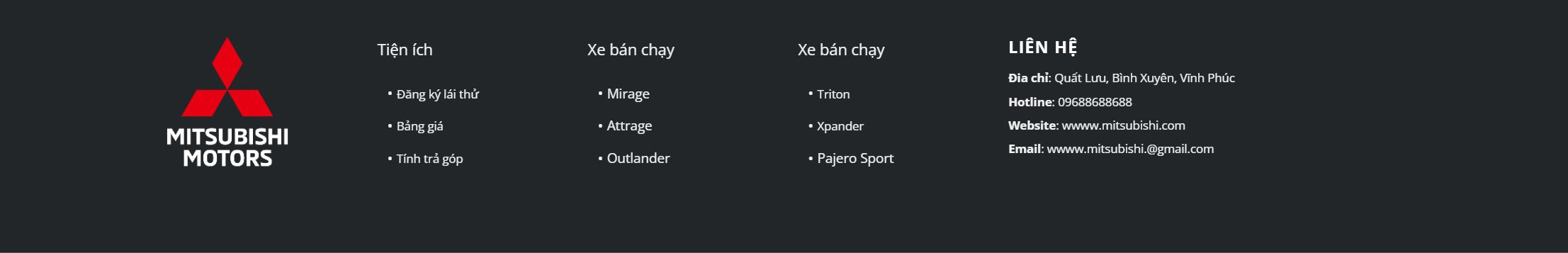 Theme đại lý ô tô - Chân trang của mẫu theme đại lý ô tô