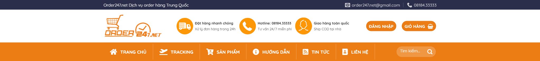 Theme dịch vụ order hàng - Header và menu của theme dịch vụ order hàng