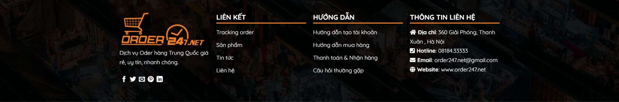 Theme dịch vụ order hàng - Chân trang của mẫu theme dịch vụ order hàng