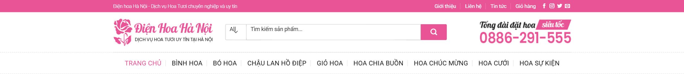 Theme điện hoa - Header và tổng đài đặt hoa của theme điện hoa