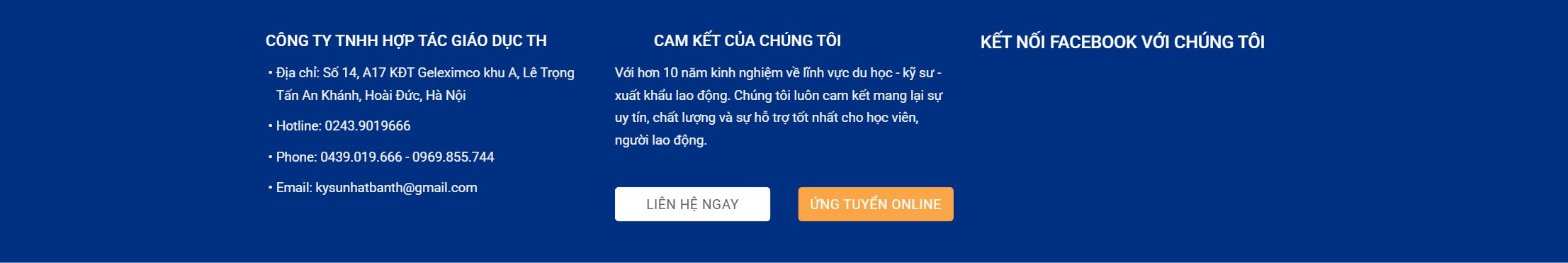 Theme xuất khẩu lao động - Chân trang và form liên hệ của theme xuất khẩu lao động