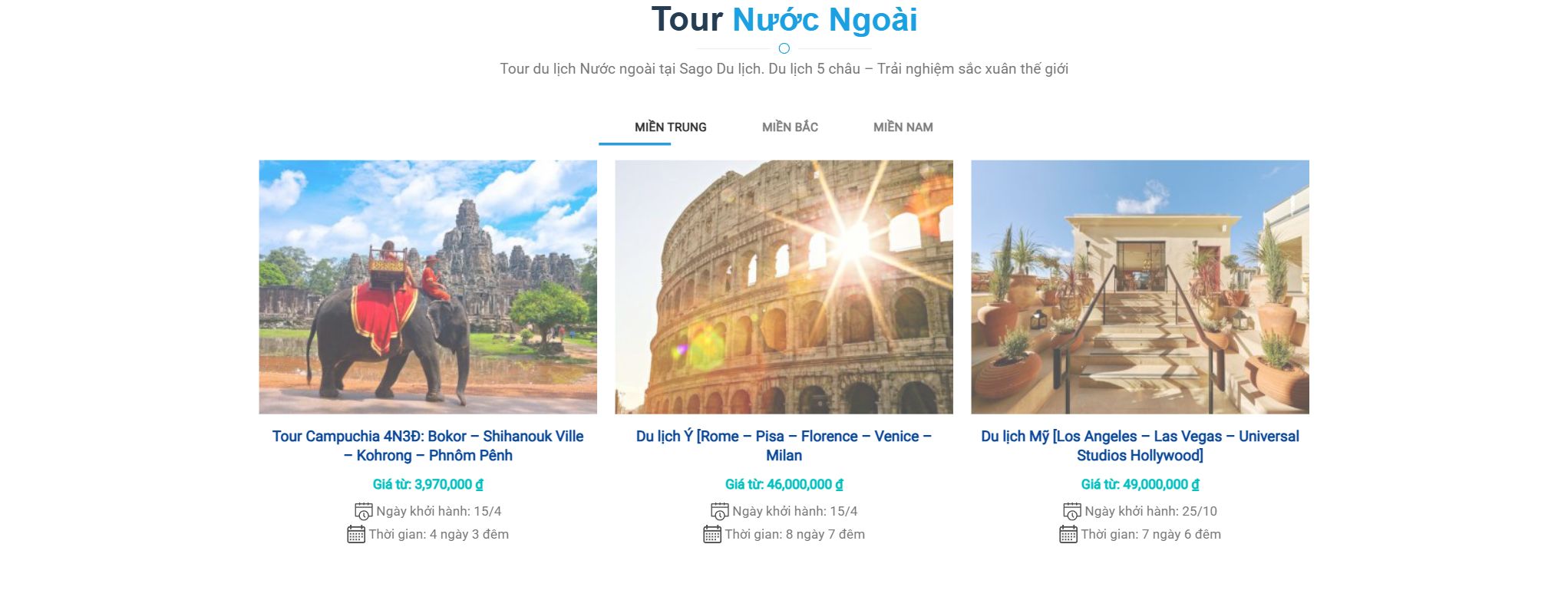 Theme du lịch - Khối tour trong nước và quốc tế của mẫu website