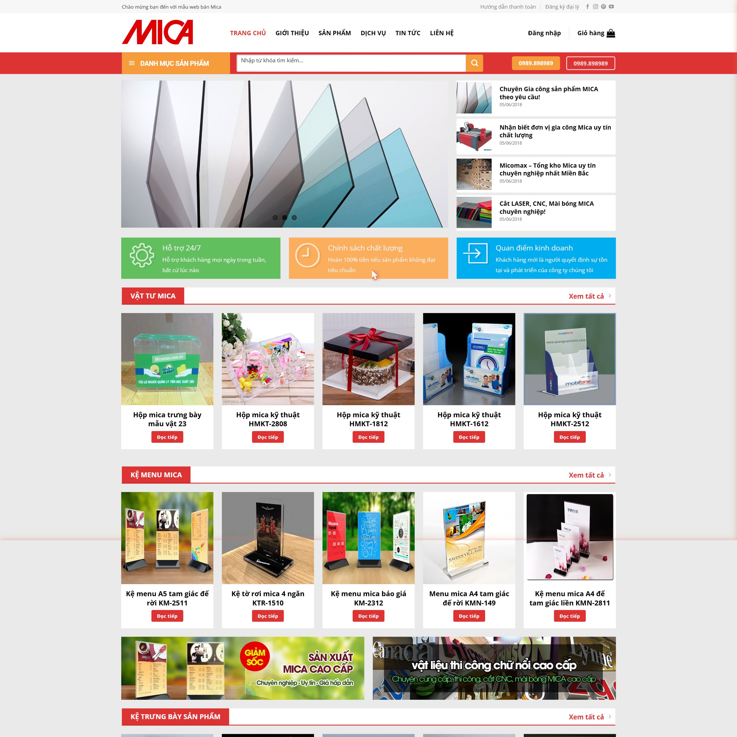 Theme website gia công, bán mica