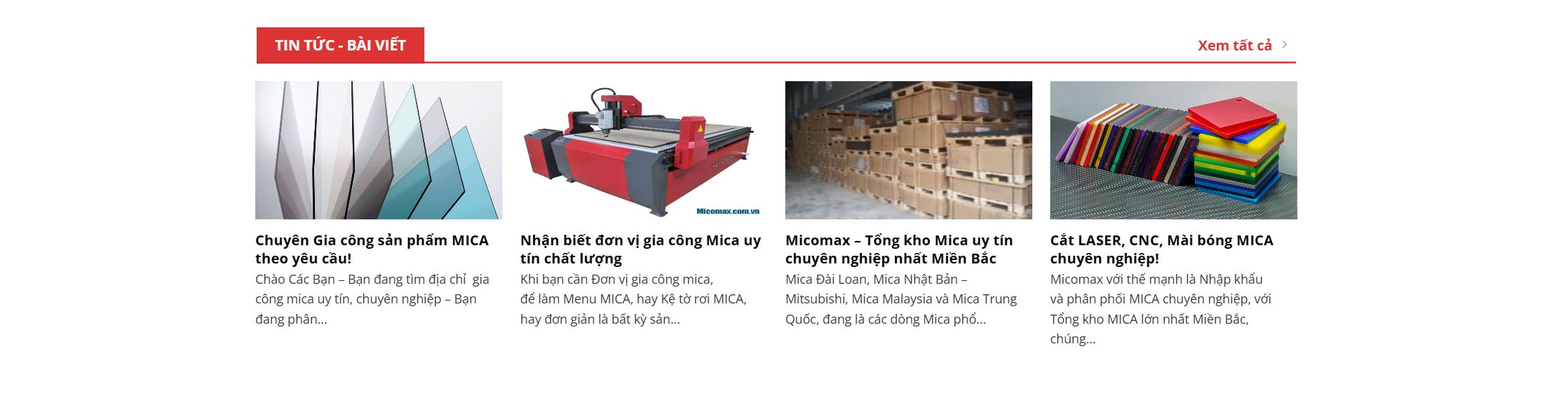 Theme gia công mica - Khối sản phẩm và tin tức mica