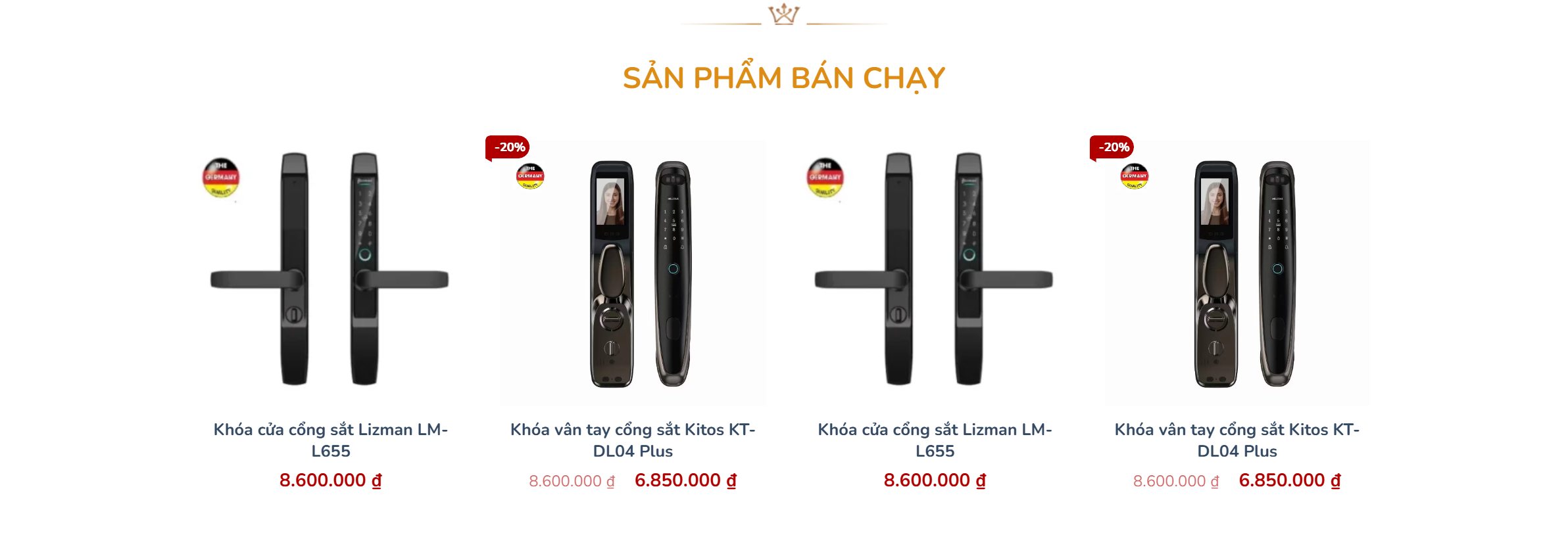 Sản phẩm bán chạy trên theme khóa cửa vân tay
