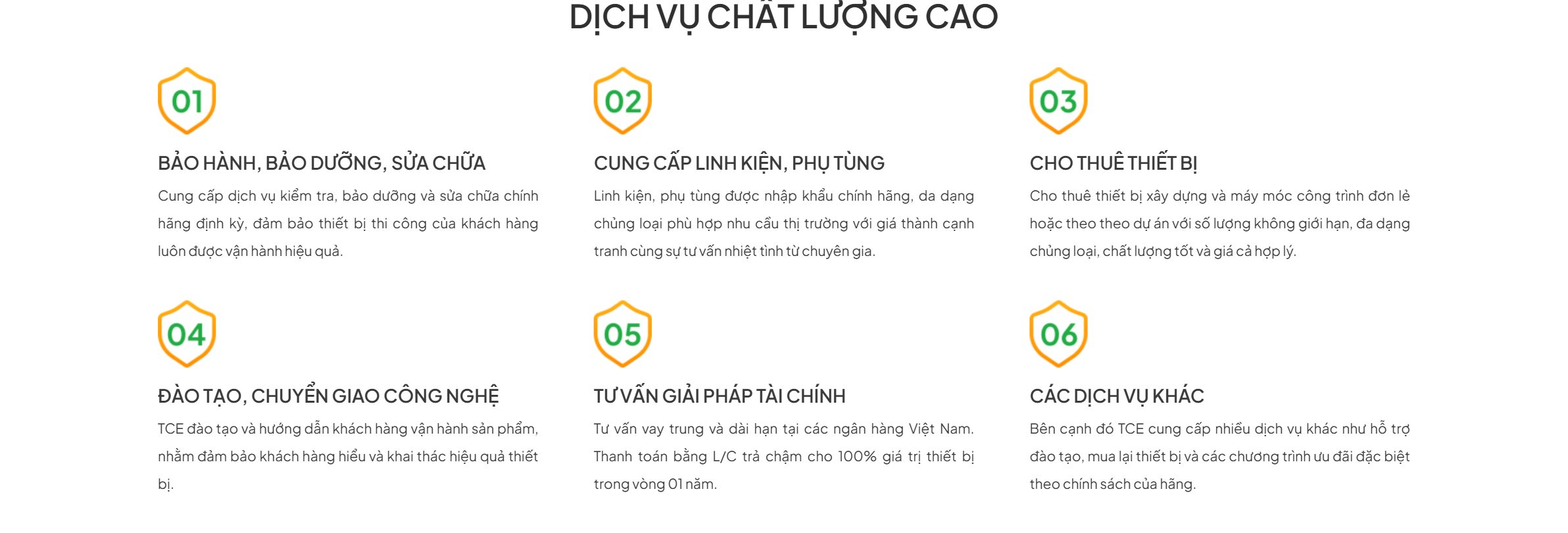 Dịch vụ chất lượng cao trên theme máy công trình