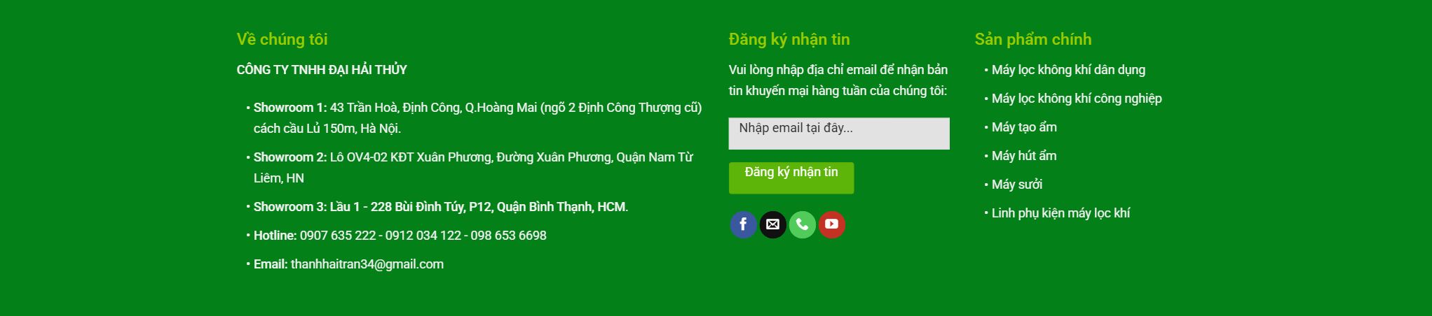 Theme bán máy lọc không khí - Chân trang của mẫu theme bán máy lọc không khí