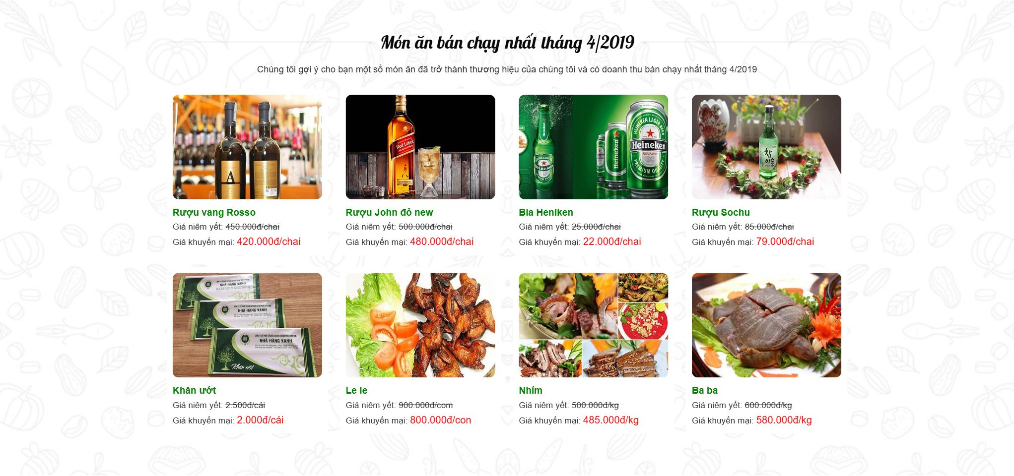 Theme nhà hàng - Khối món ăn đặc sắc của mẫu website