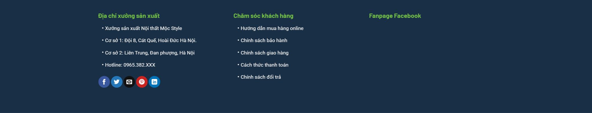 Theme bán nội thất - Chân trang của mẫu theme bán nội thất