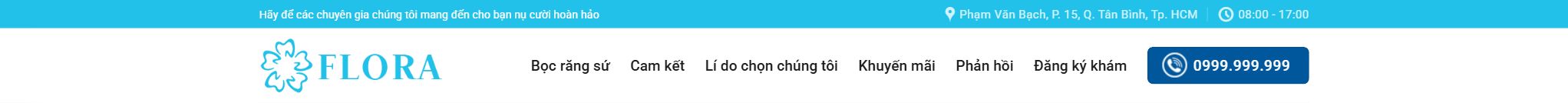 Theme phòng khám nha khoa - Header và menu của theme phòng khám nha khoa