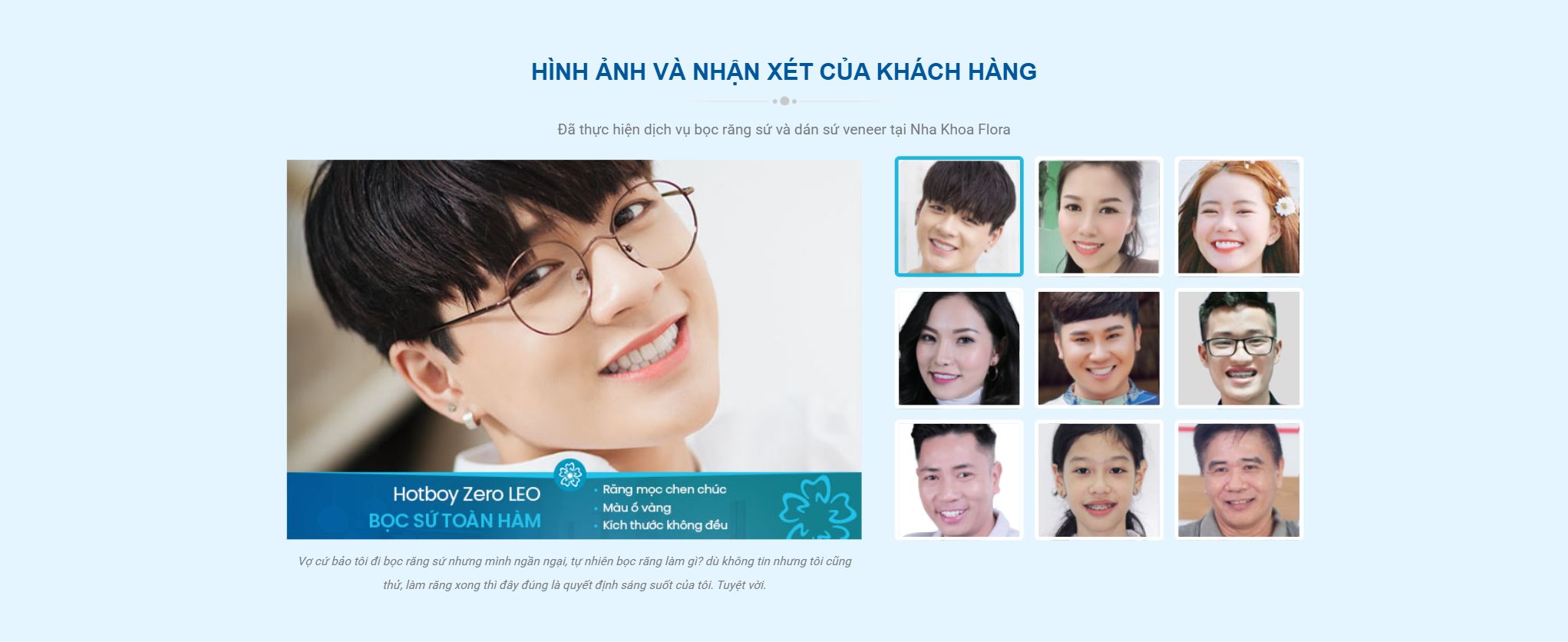 Theme phòng khám nha khoa - Khối cảm nhận khách hàng của theme phòng khám nha khoa