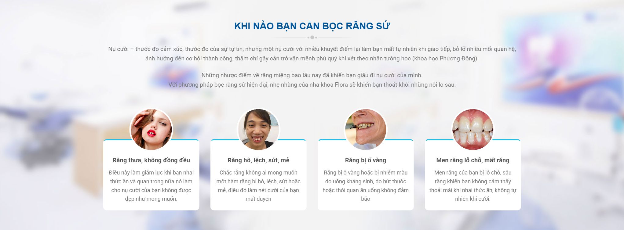 Theme phòng khám nha khoa - Khối nêu vấn đề răng miệng của mẫu website