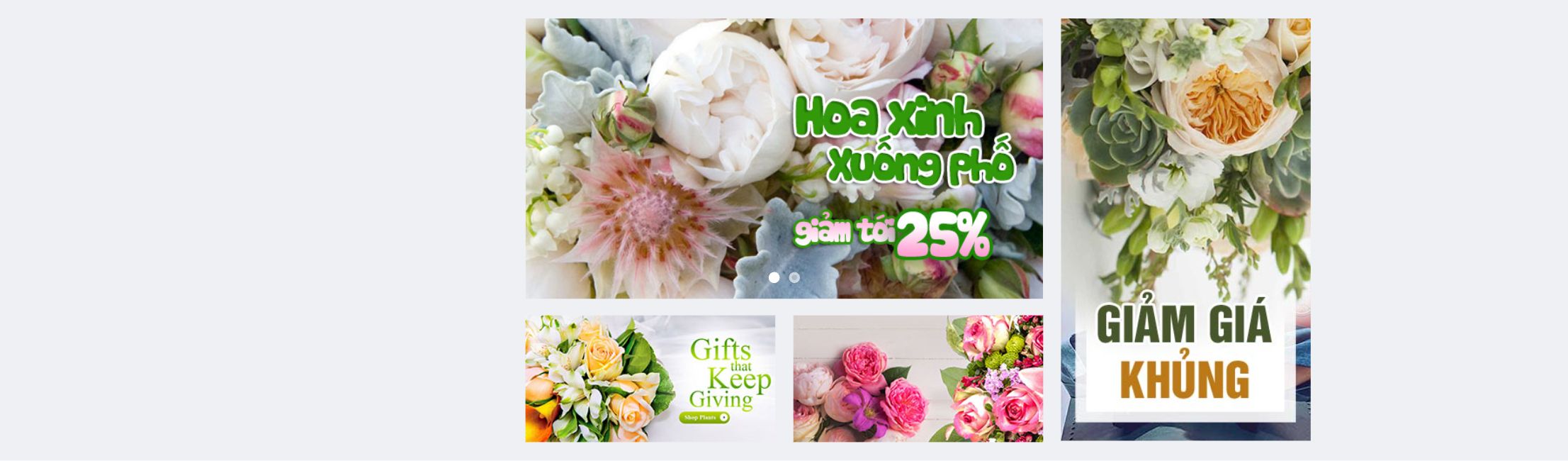 Theme cửa hàng bán hoa - Slider và banner khuyến mãi của theme cửa hàng bán hoa