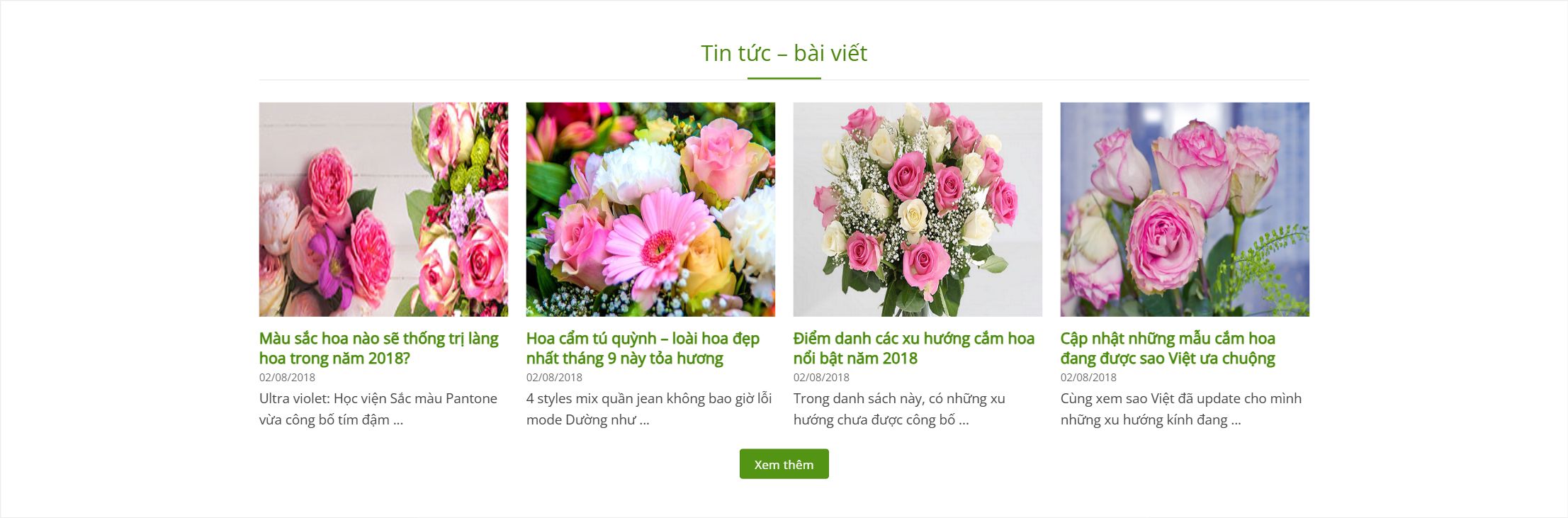 Theme cửa hàng bán hoa - Khối tin tức chia sẻ về hoa