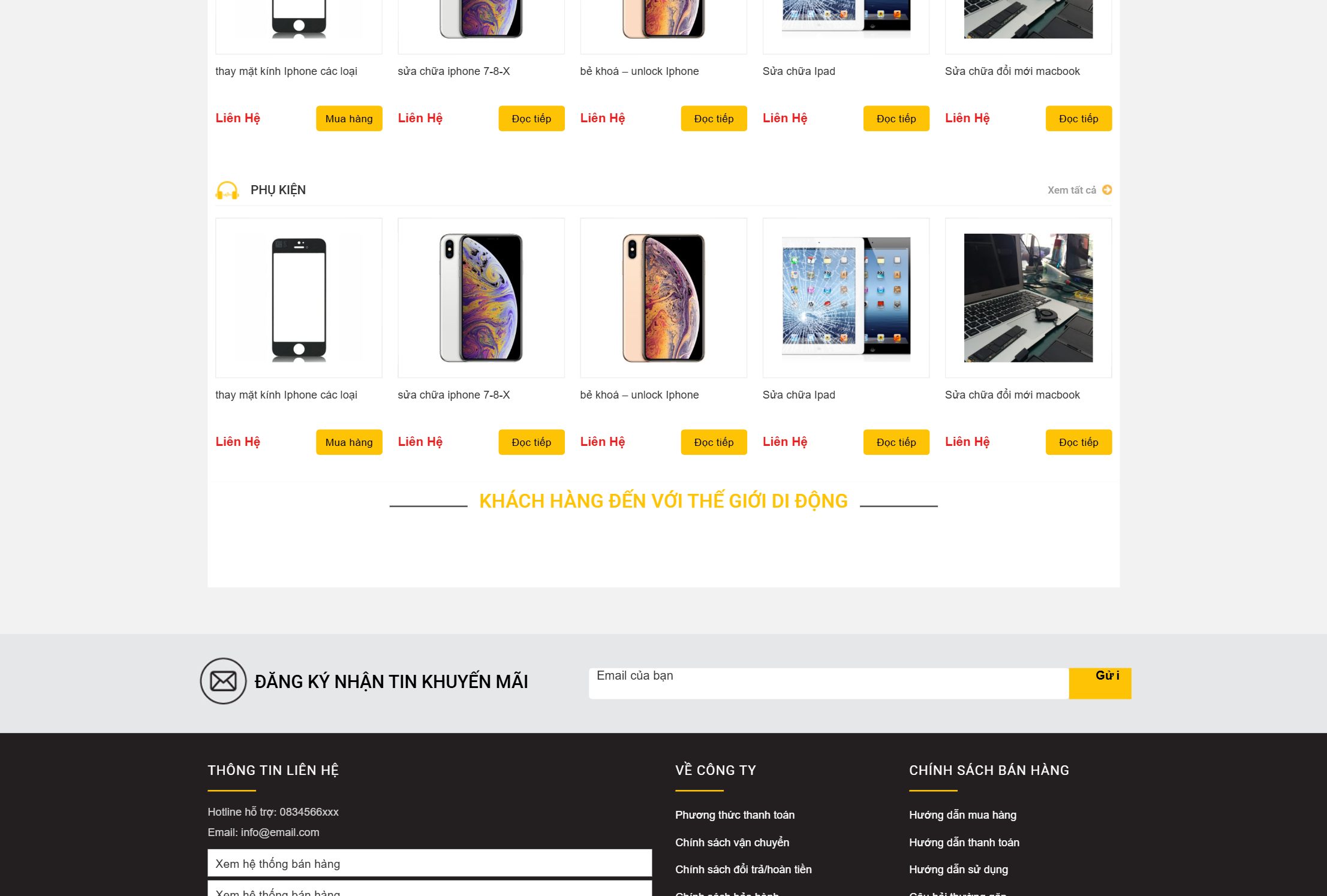 Gian hàng iPhone trên theme website thế giới di động