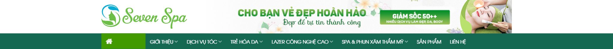 Theme thẩm mỹ viện - Header và menu dịch vụ của theme thẩm mỹ viện