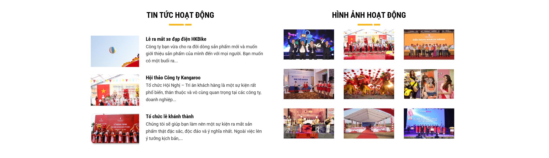 Theme tổ chức sự kiện - Khối tin tức của theme tổ chức sự kiện