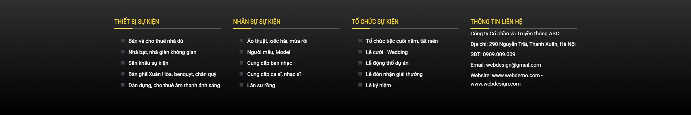 Theme tổ chức sự kiện - Chân trang của mẫu theme tổ chức sự kiện