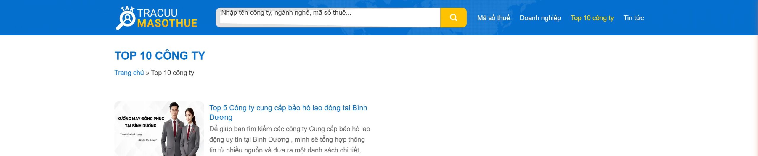 Chuyên mục Top 10 công ty của theme tra cứu mã số thuế