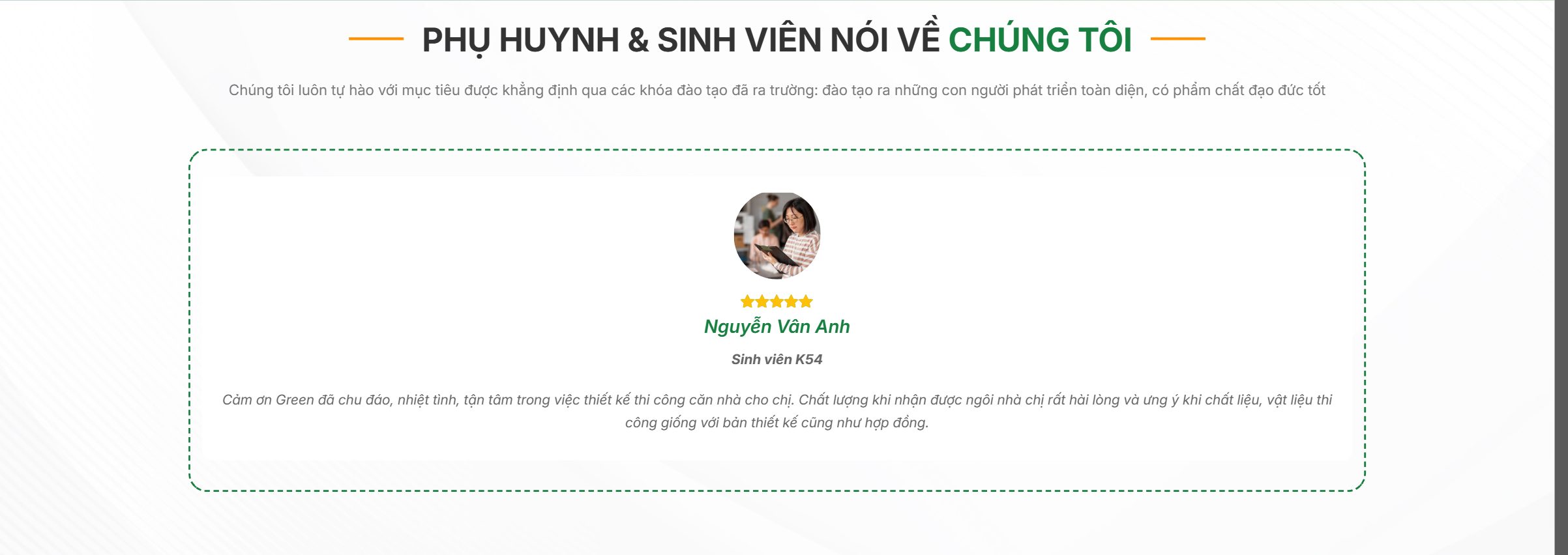 Cảm nhận phụ huynh sinh viên trên theme trường dạy nghề