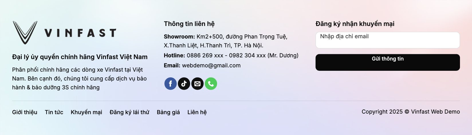 Chân trang theme bán xe ô tô VinFast