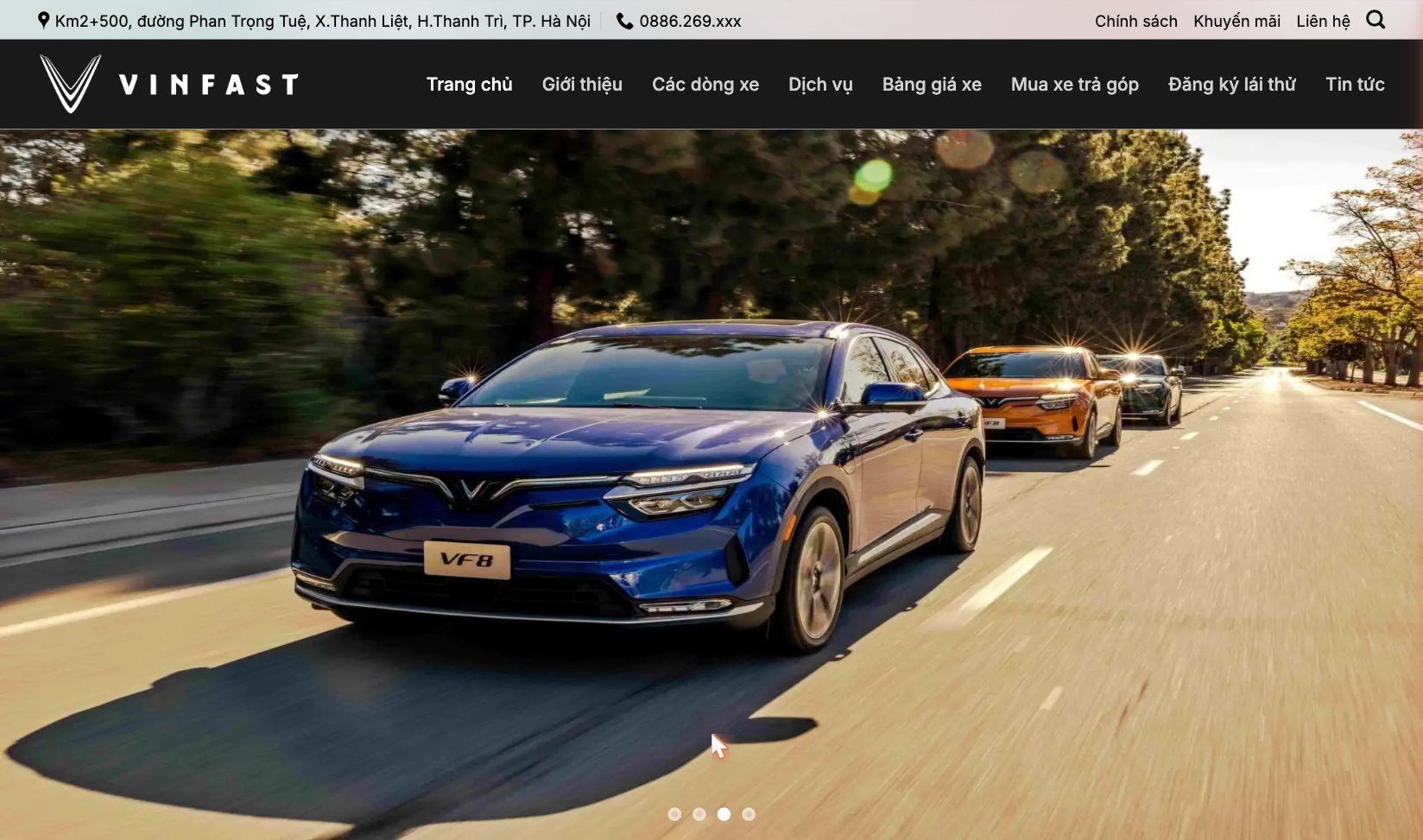 Header và banner theme bán xe ô tô VinFast
