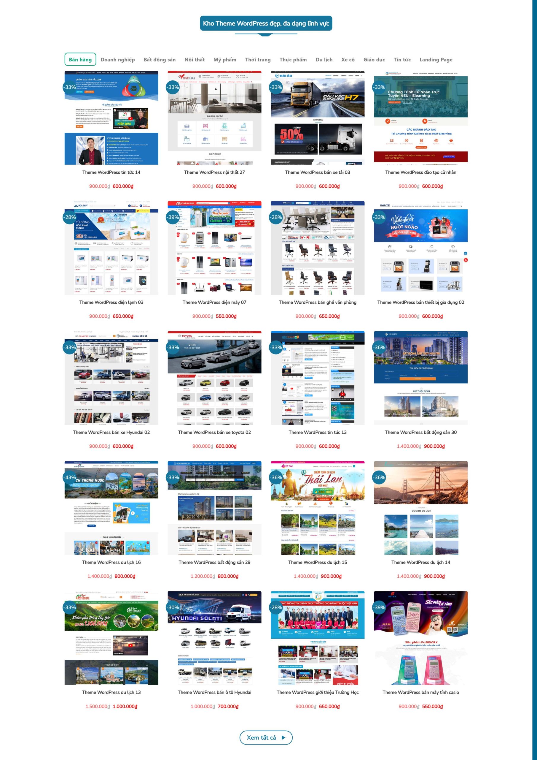 Kho theme đa dạng trên web mua bán theme