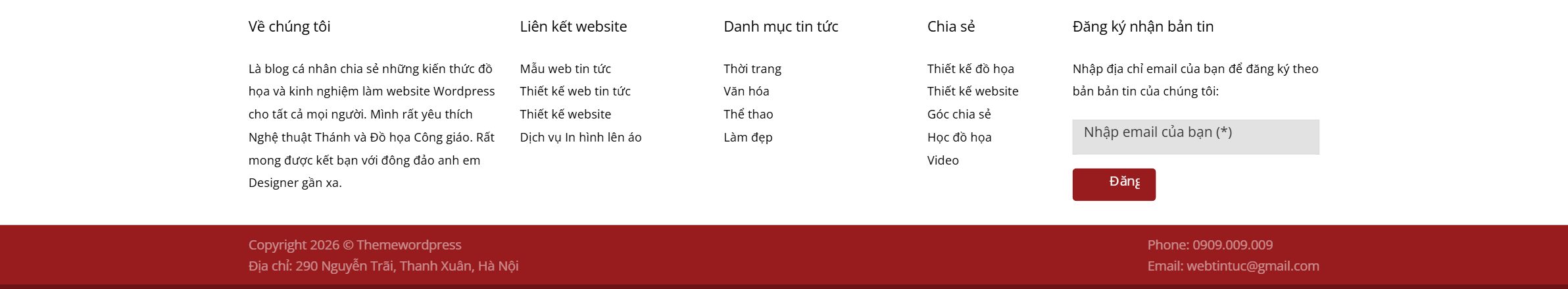 Theme tin tức - Chân trang của mẫu website tin tức