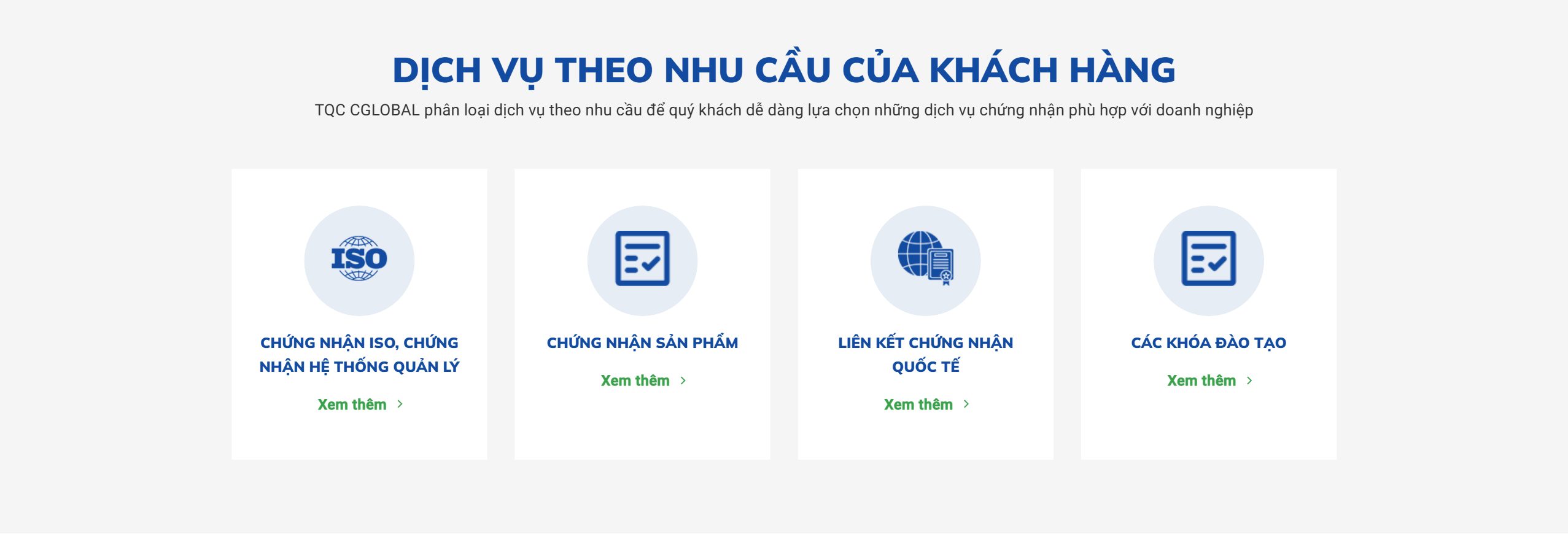 Danh mục dịch vụ trên theme WordPress trung tâm chứng nhận và kiểm định