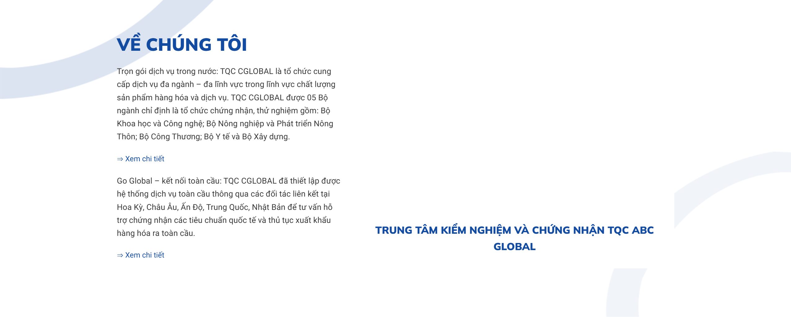 Khối giới thiệu năng lực trên theme WordPress trung tâm chứng nhận và kiểm định