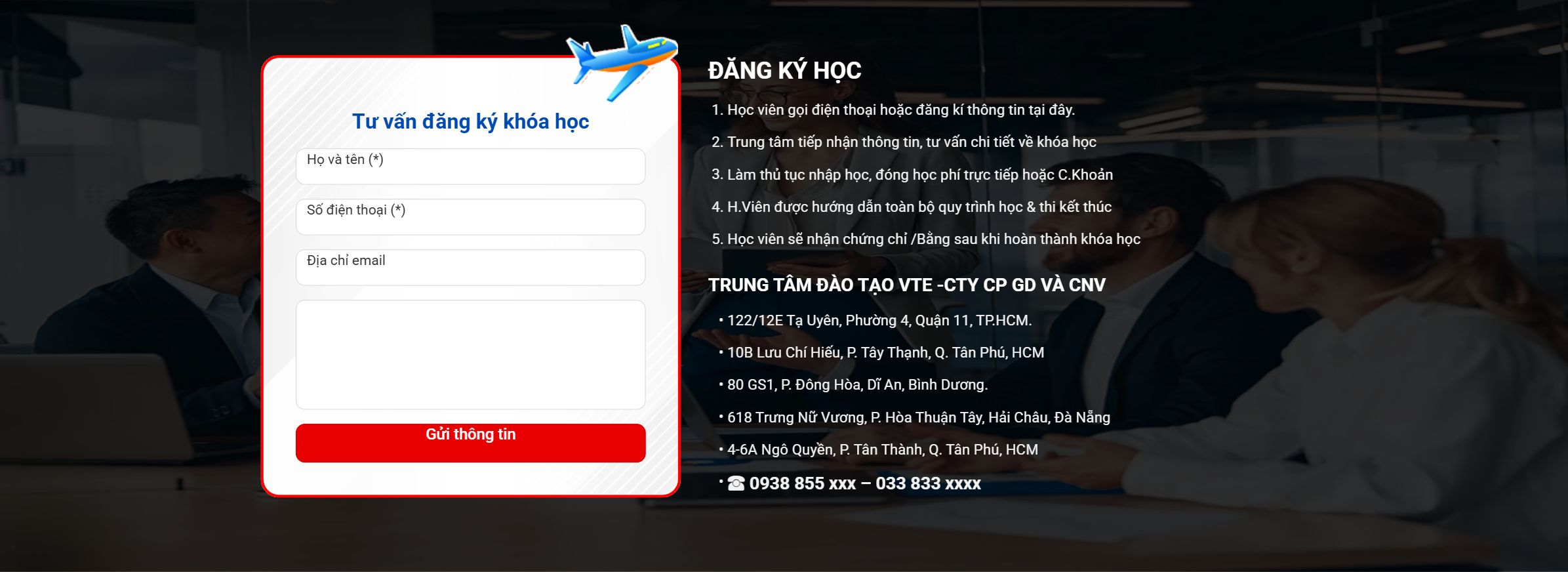 Khối tư vấn đăng ký khóa học trên theme WordPress trường dạy nghề
