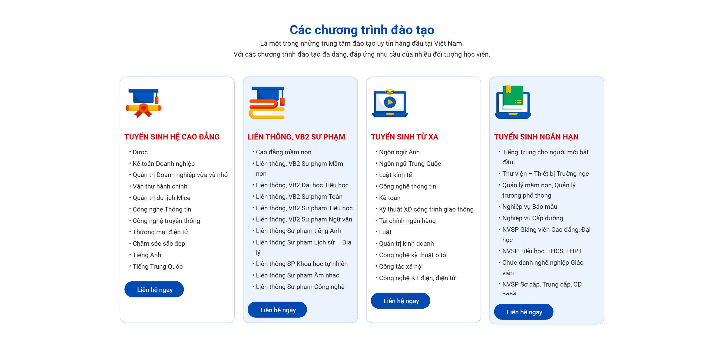 Khối các chương trình đào tạo trên theme WordPress trường dạy nghề
