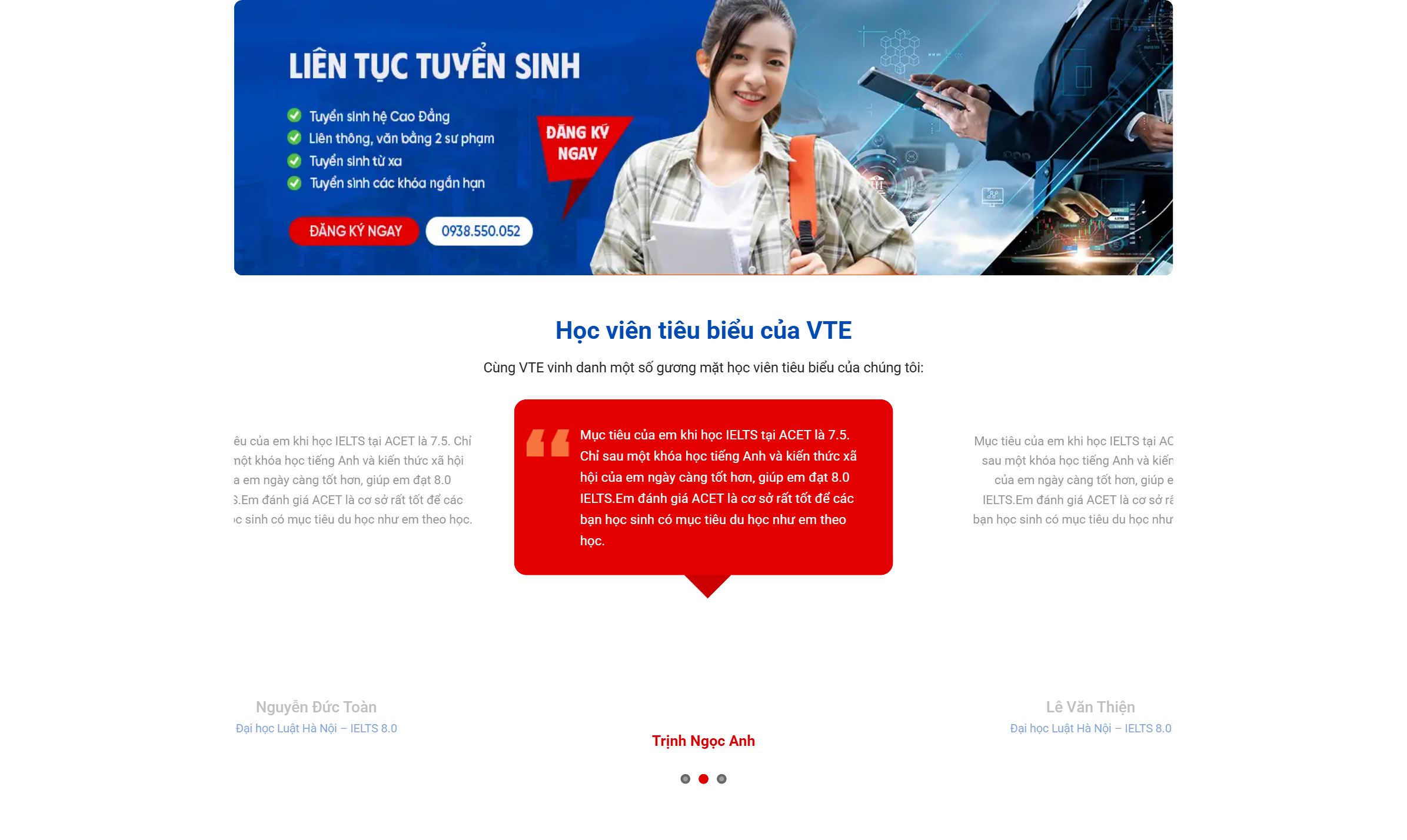 Khối học viên tiêu biểu trên theme WordPress trường dạy nghề