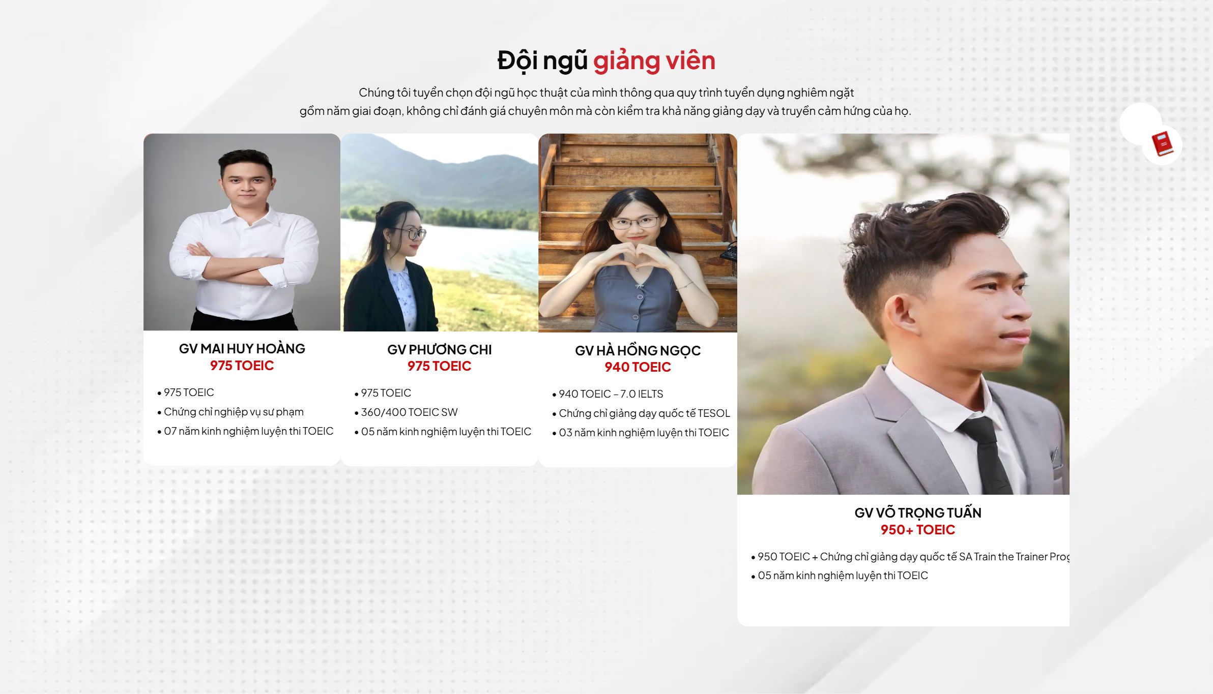 Khối đội ngũ giảng viên trên theme WordPress trung tâm học tiếng Anh